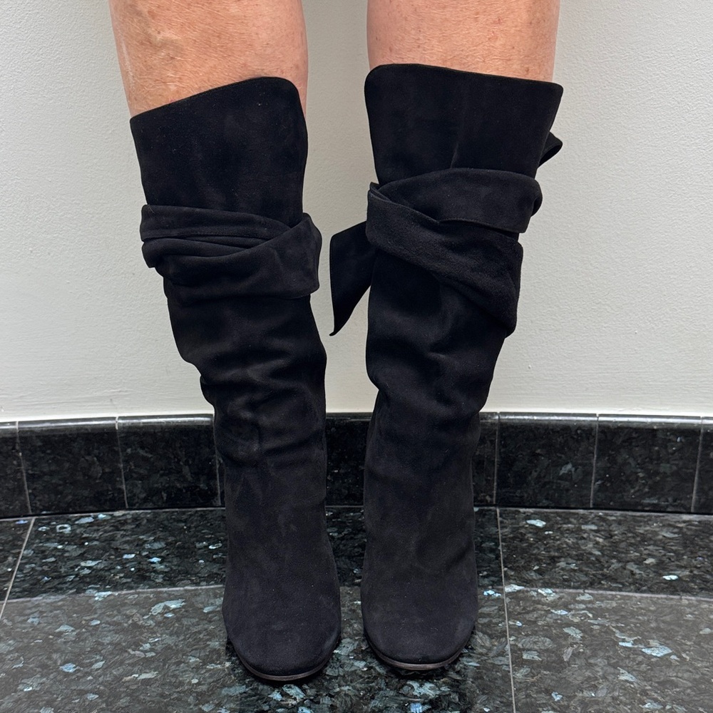 Chloe Black Suede Wedge Tie Up Boots 39
